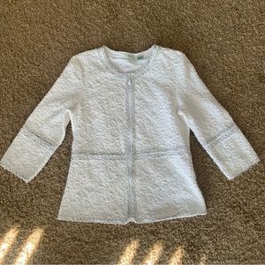 Laura Ashley White Zip Up Dressy Blazer Jacket Cotton White Size Small